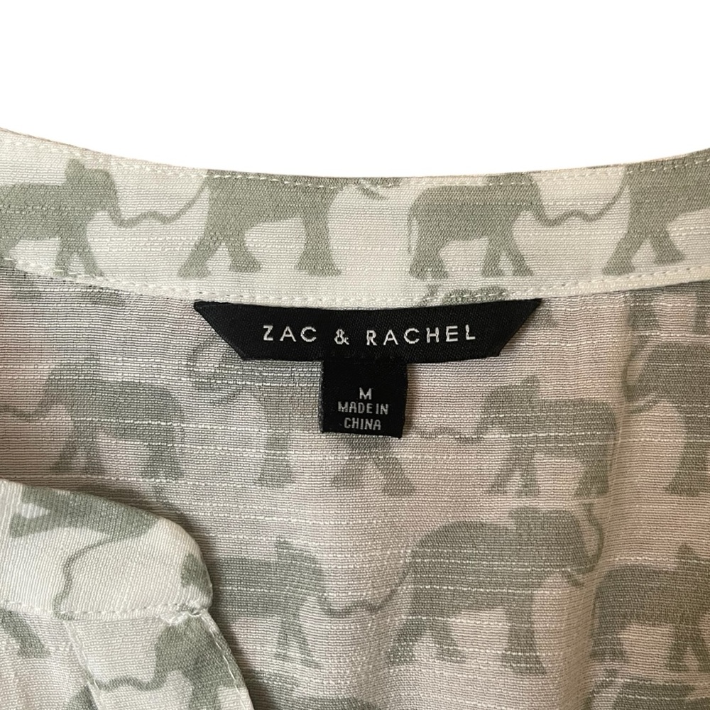 Zac & Rachel Elephant Print Sheer Tunic Blouse Roll Tab Sleeve Size M - Picture 9 of 10